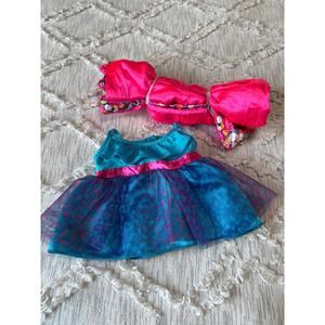Build A Bear Workshop BABW Satin Pink Sleeping Bag and Blue Cheetah Dress